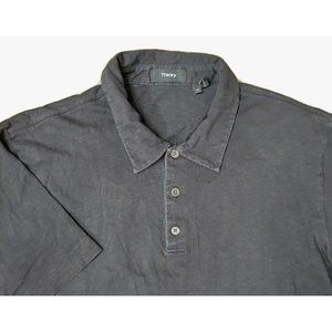 Theory SZ M Black Fine Knit 100% Cotton Men's Polo Shirt Breathable Lightweight